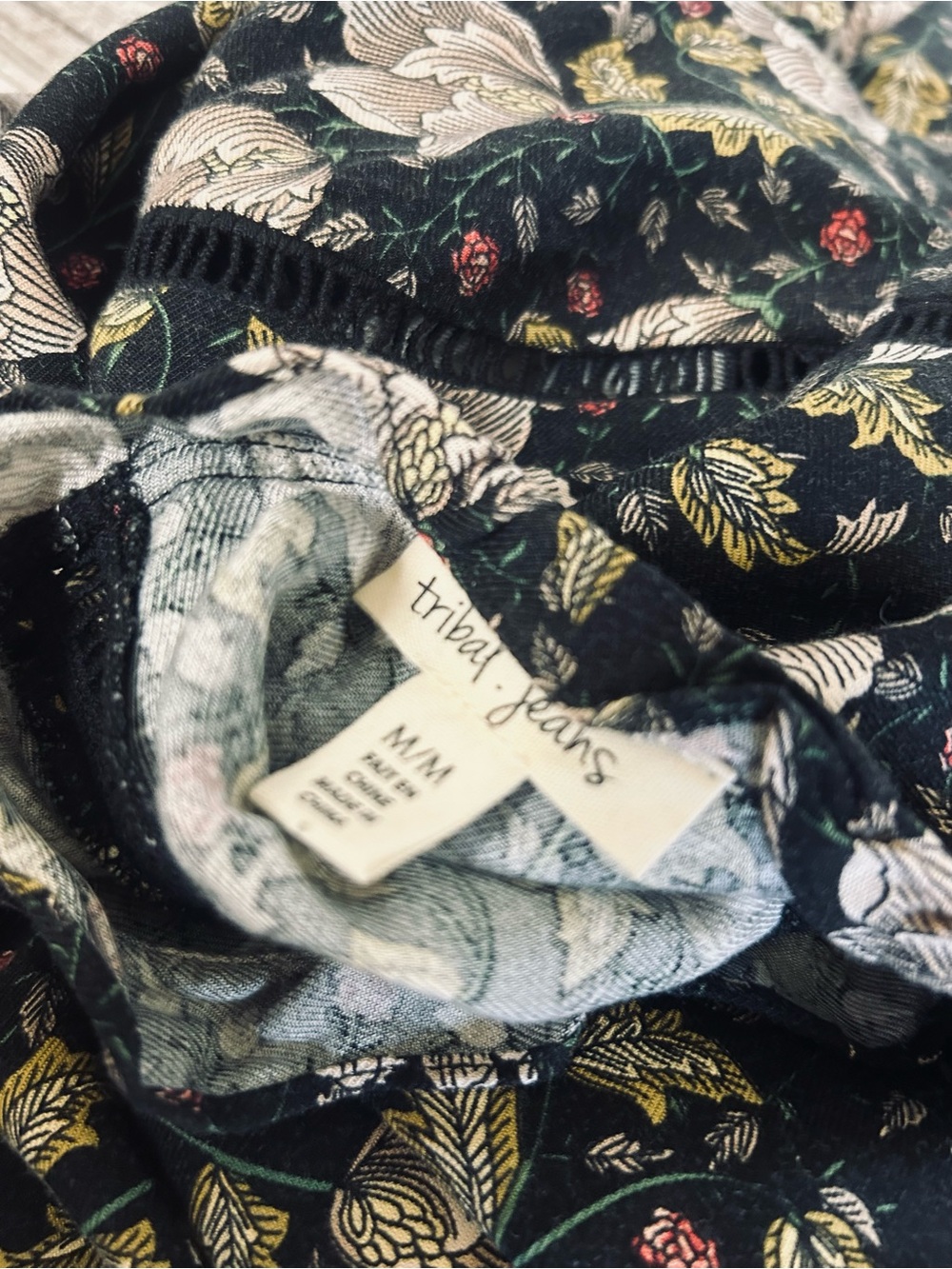 Tribal Jeans Black White Floral Babydoll Dress Size M - Picture 5 of 6